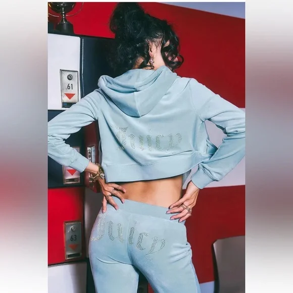 NEW! NWT JUICY COUTURE Velour OG Bling Tracksuit Set in Pastel Turquoise Size M - Picture 3 of 6